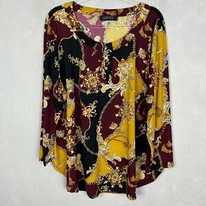 Kasper plus size 3X tunic top Jersey stretch knit baroque burgundy yellow
